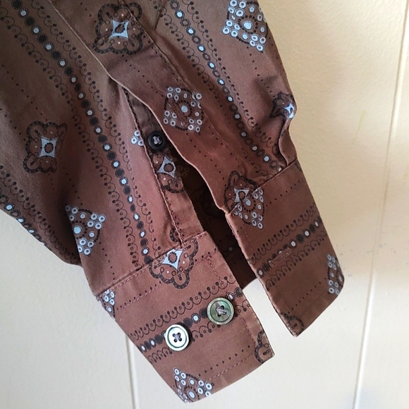 MEN'S LONG SLEEVE BROWN RETRO BUTTON UP SHIRT SIZE XL. - Picture 3 of 7